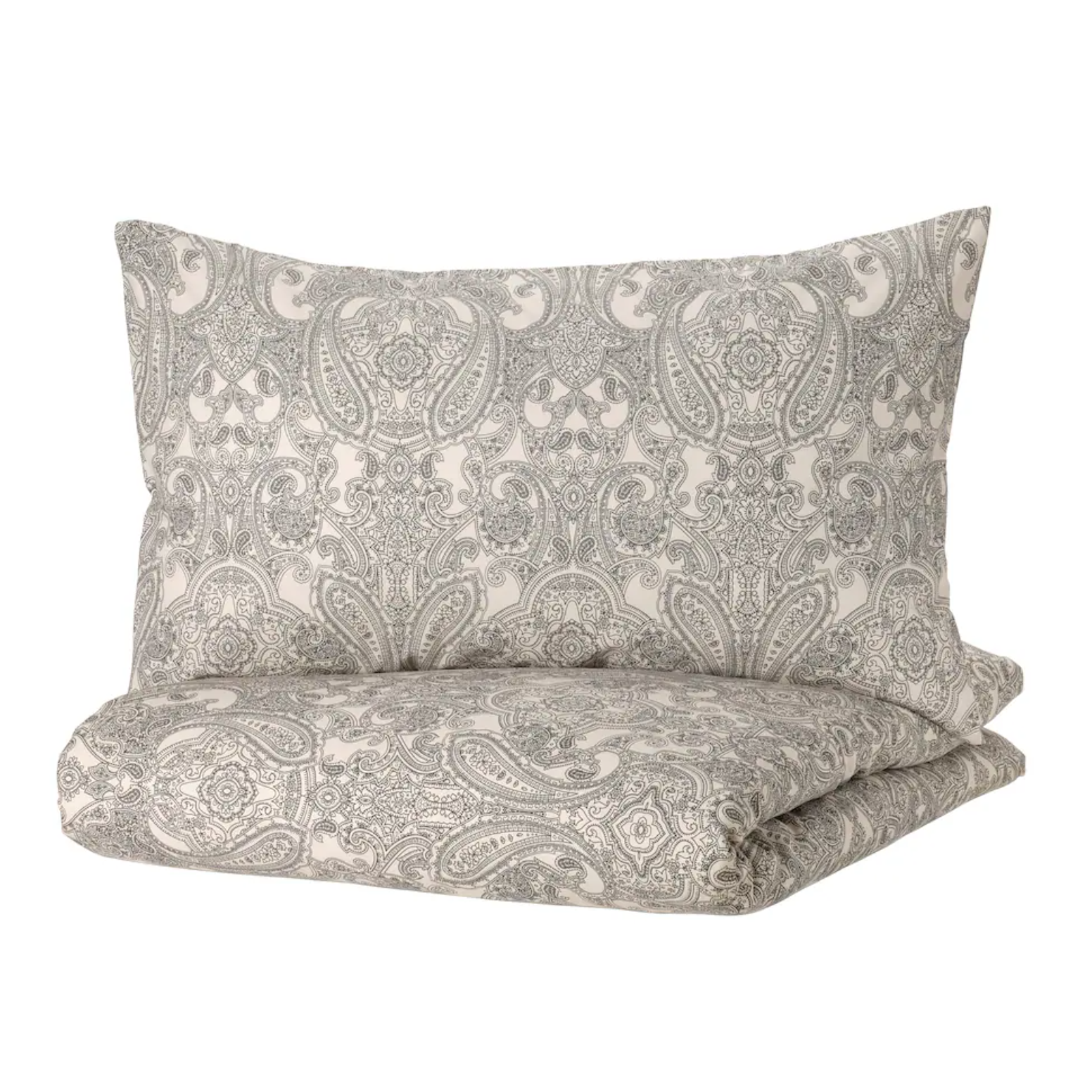 JATTEVALLMO Duvet cover and 2 pillowcases, beige/dark grey, 240x220/50x80 cm