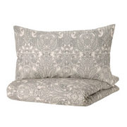 JATTEVALLMO Duvet cover and 2 pillowcases, beige/dark grey, 240x220/50x80 cm