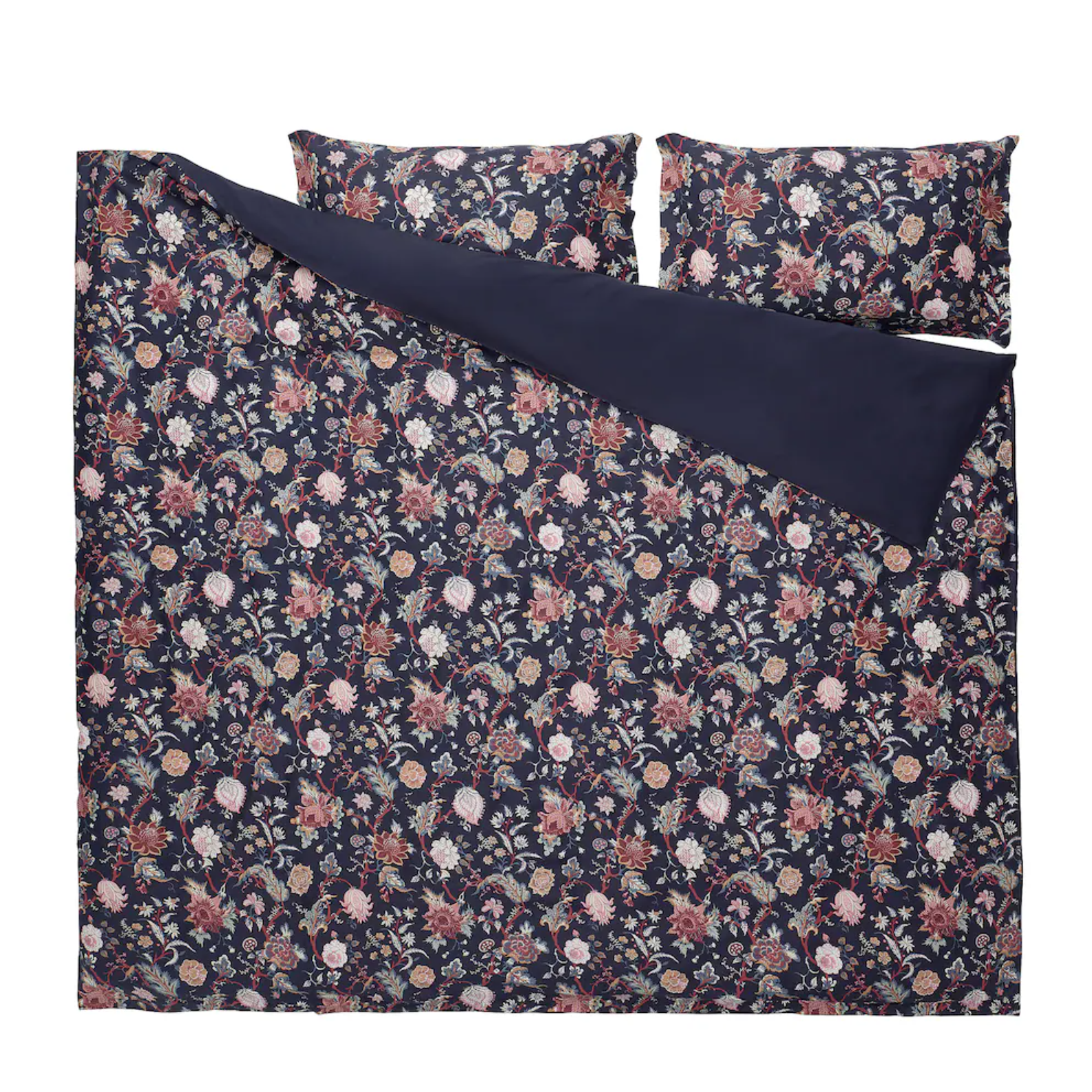 NASSELKLOCKA Duvet cover and pillowcase, dark blue/multicolour