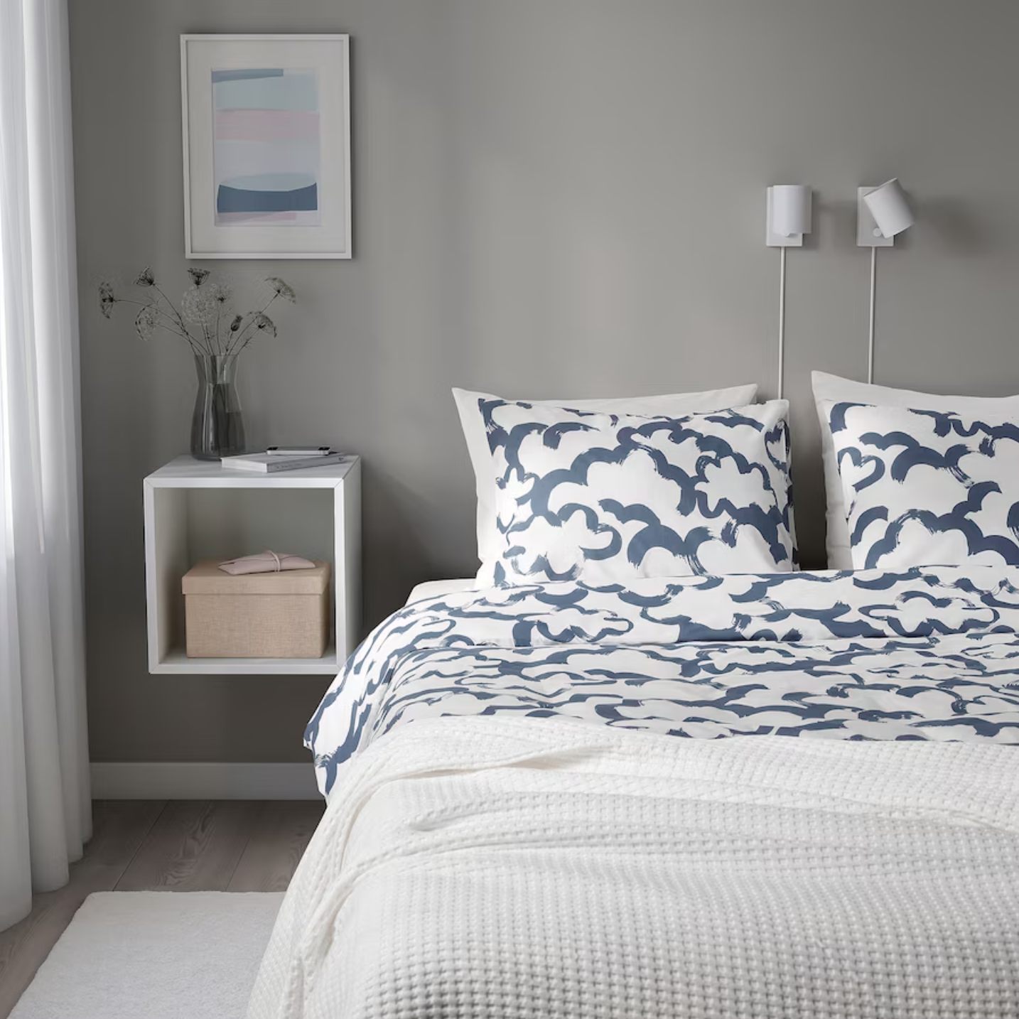 EKPURPURMAL Duvet cover and 2 pillowcases, white blue/cloud