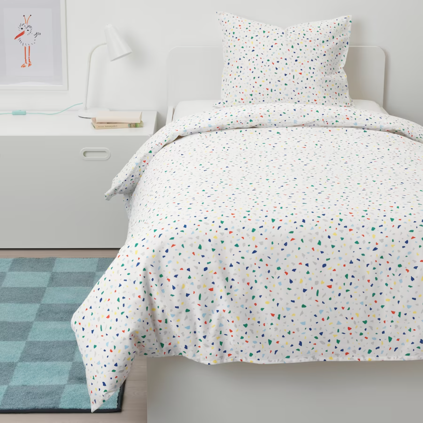MOJLIGHET Duvet cover and pillowcase, white/mosaic patterned 150x200/50x80 cm