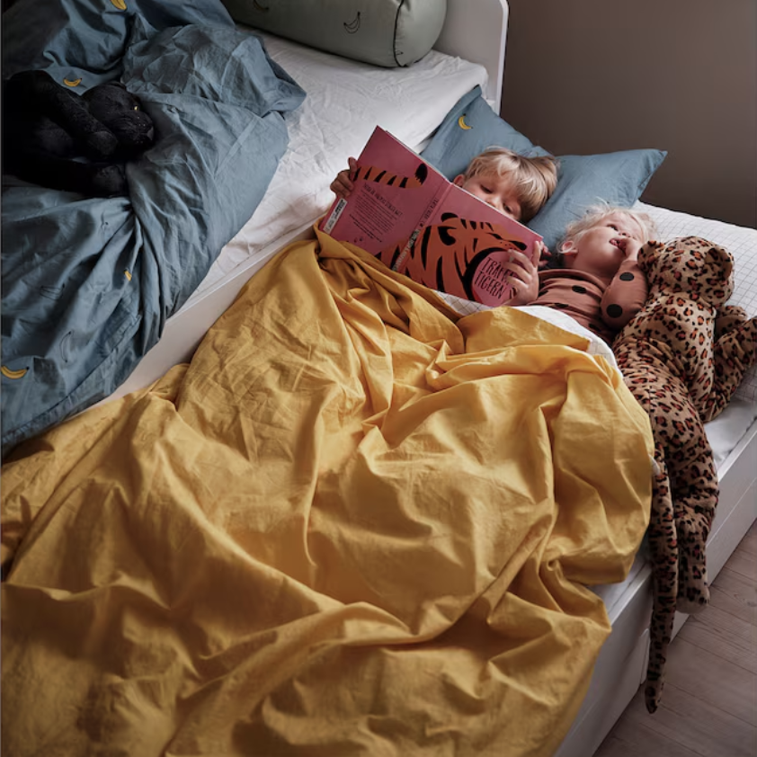SLÄKT Bed frame with underbed and storage, white, 90x200 cm