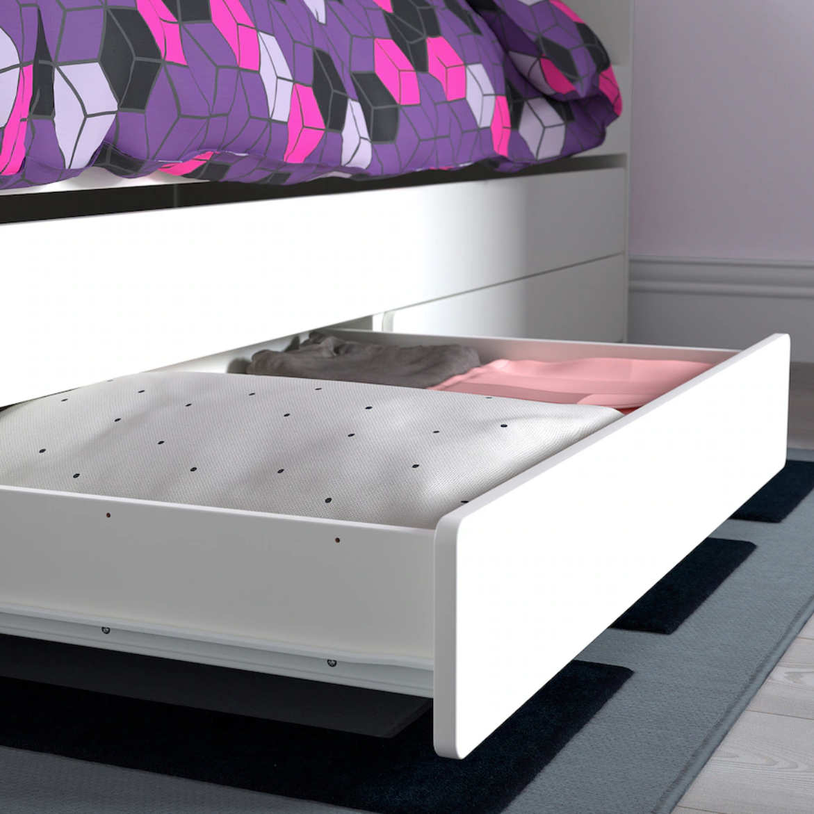 SLÄKT Bed frame with underbed and storage, white, 90x200 cm