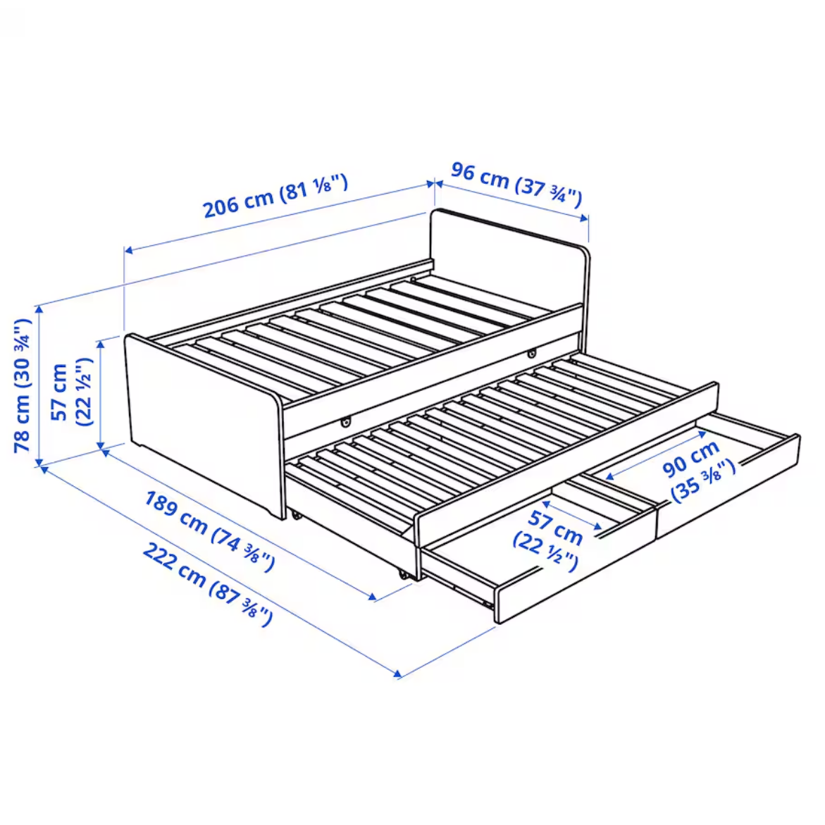 SLÄKT Bed frame with underbed and storage, white, 90x200 cm
