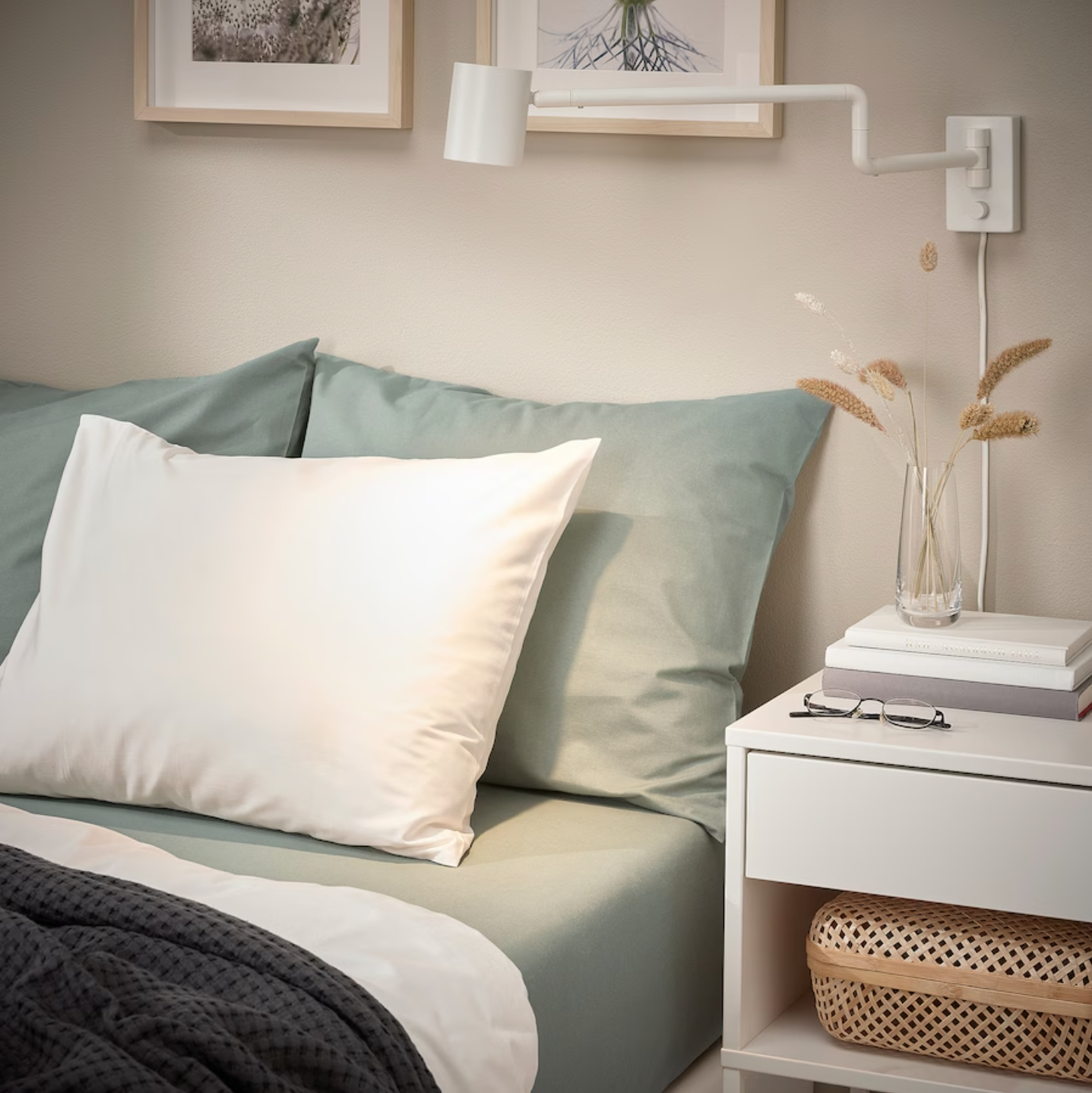 DVALA Fitted sheet, grey-green, 90x200 cm SINGLE