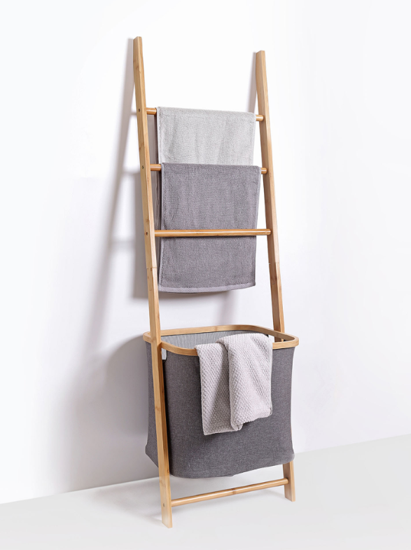 BAMBOO Laundry Ladder with removable hamper - Gray