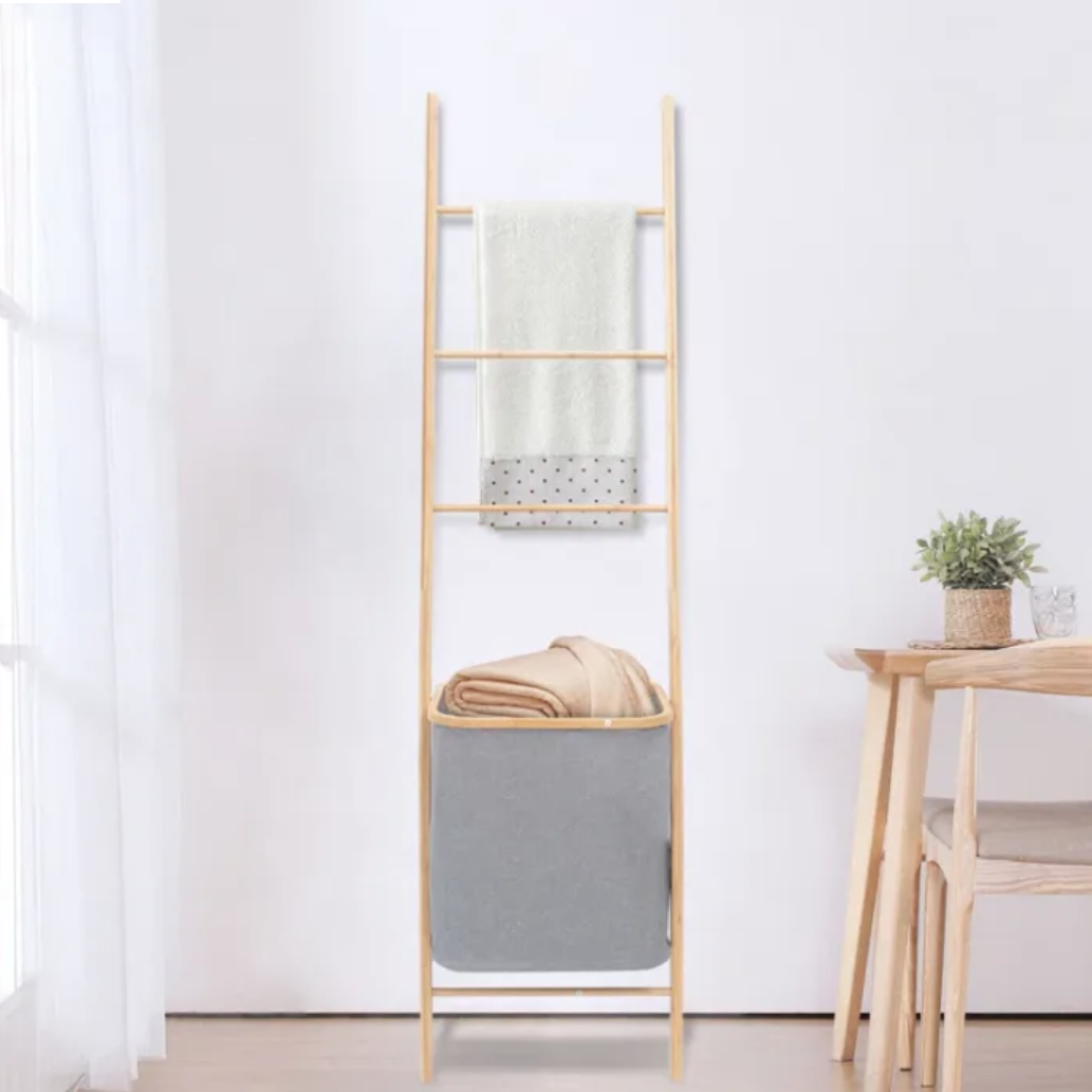 BAMBOO Laundry Ladder with removable hamper - Gray