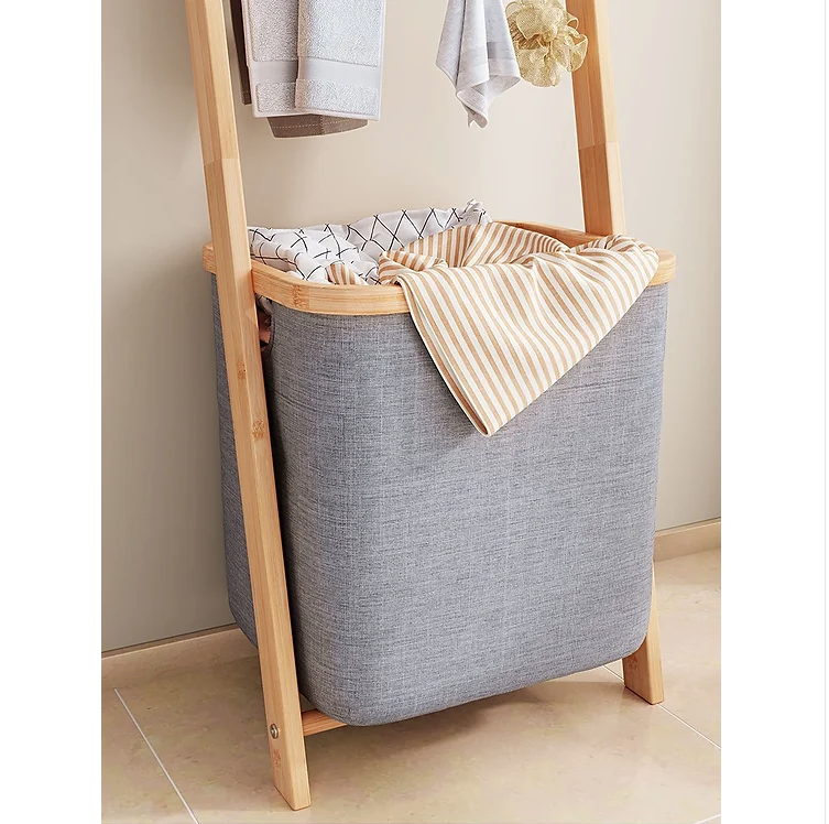 BAMBOO Laundry Ladder with removable hamper - Gray