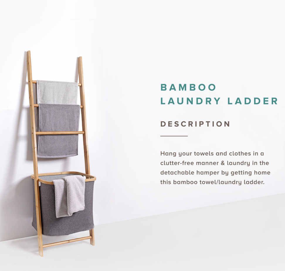 BAMBOO Laundry Ladder with removable hamper - Gray