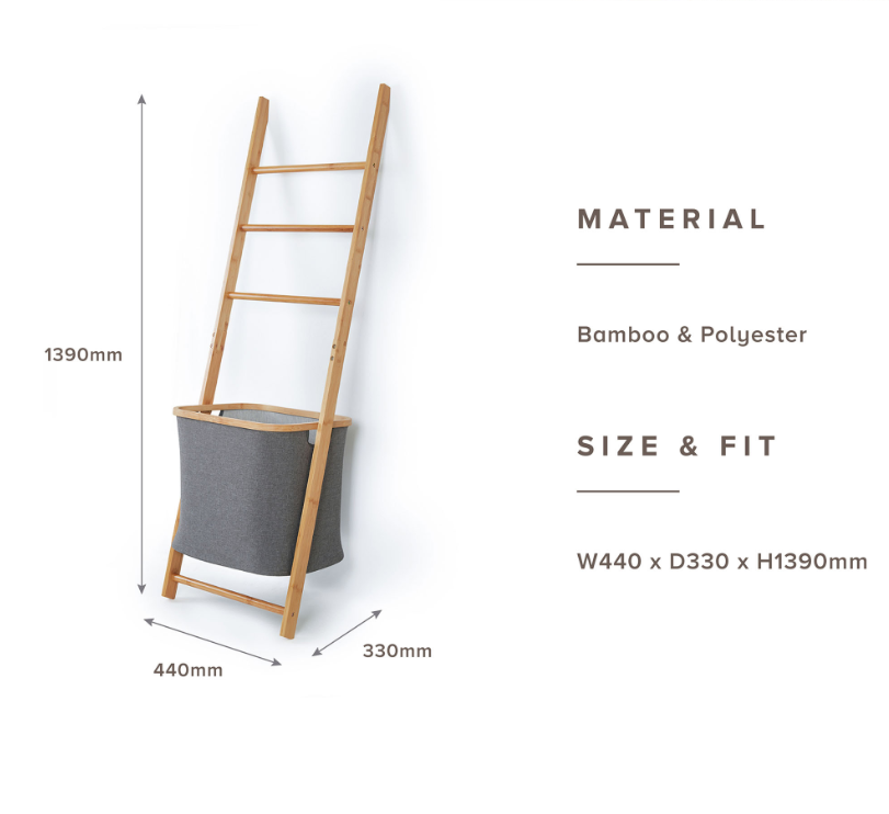 BAMBOO Laundry Ladder with removable hamper - Gray