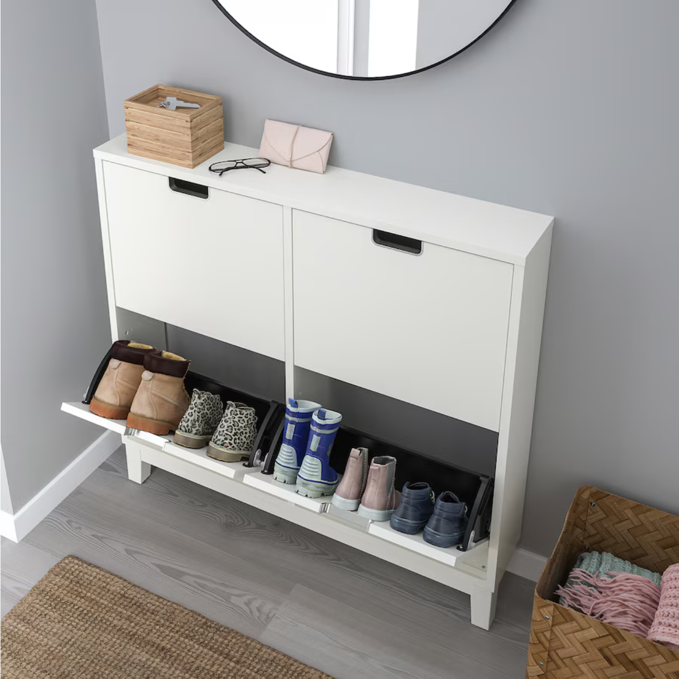 STALL Shoe cabinet with 4 compartments, white, 96x17x90 cm
