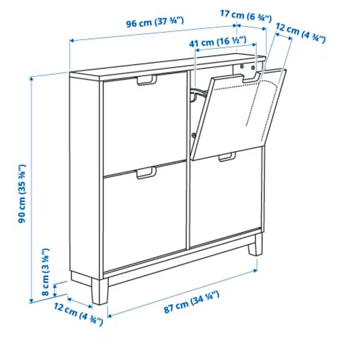 STALL Shoe cabinet with 4 compartments, white, 96x17x90 cm