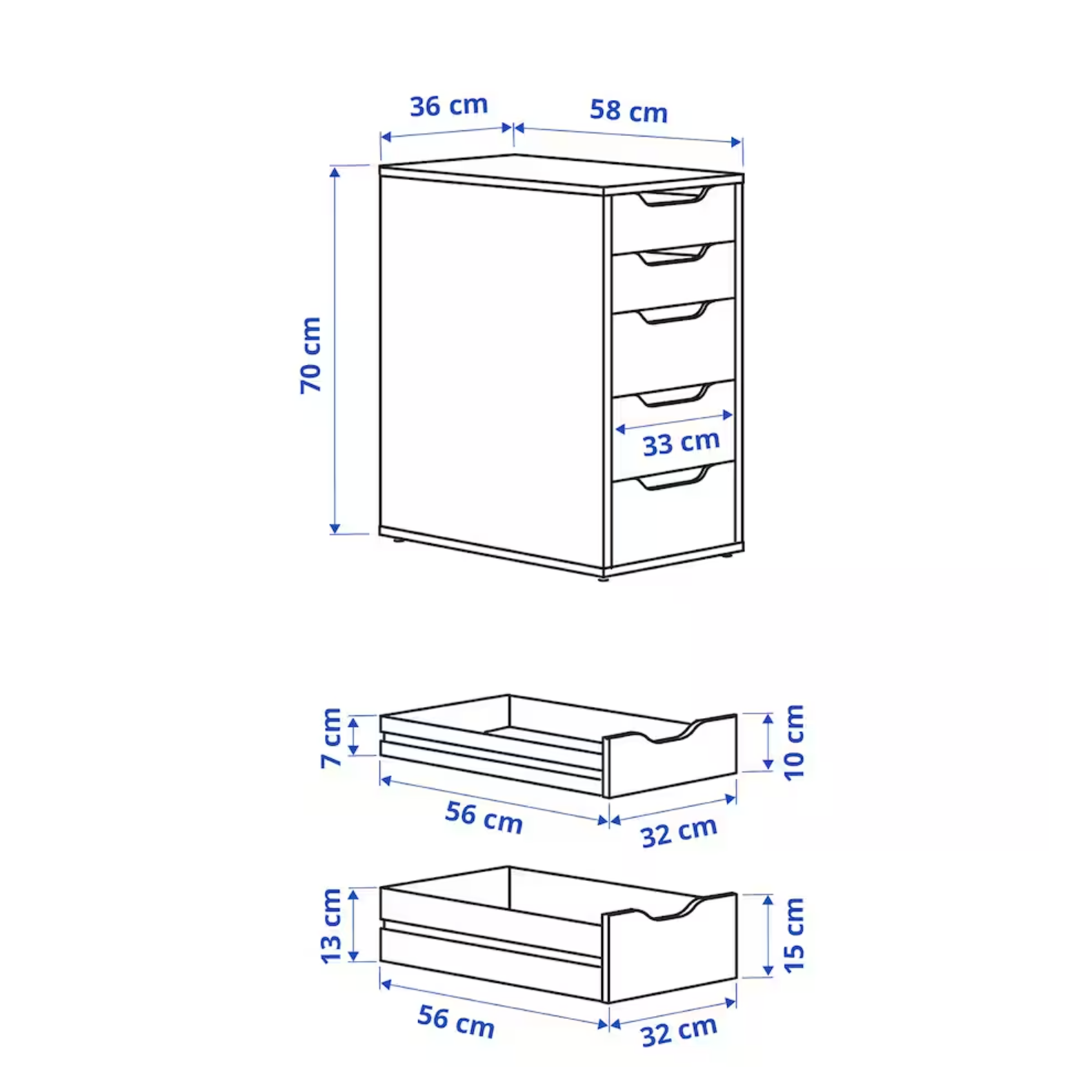 ALEX Drawer unit, white, 36x70 cm