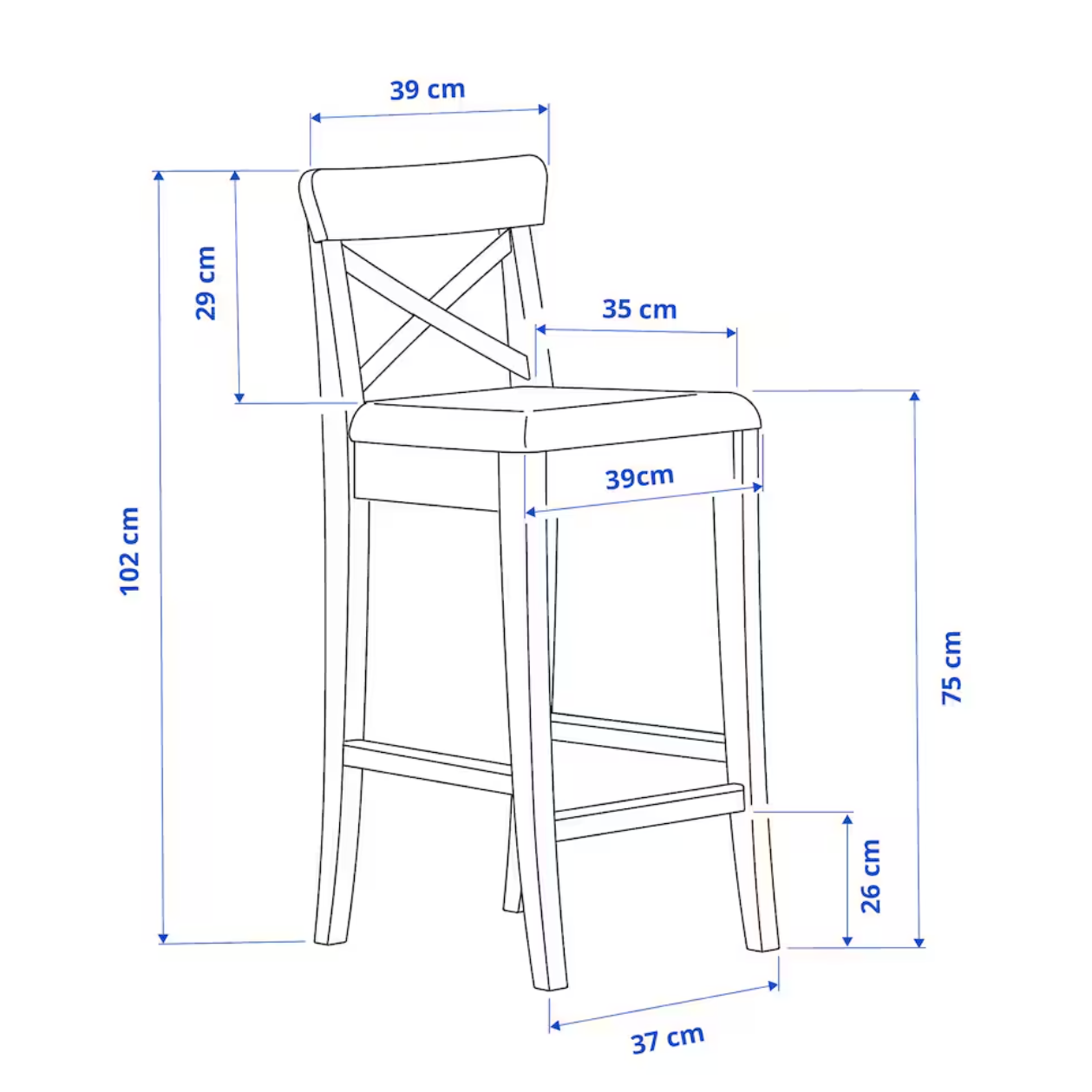 INGOLF Bar stool with backrest, white/Hallarp beige, 75 cm