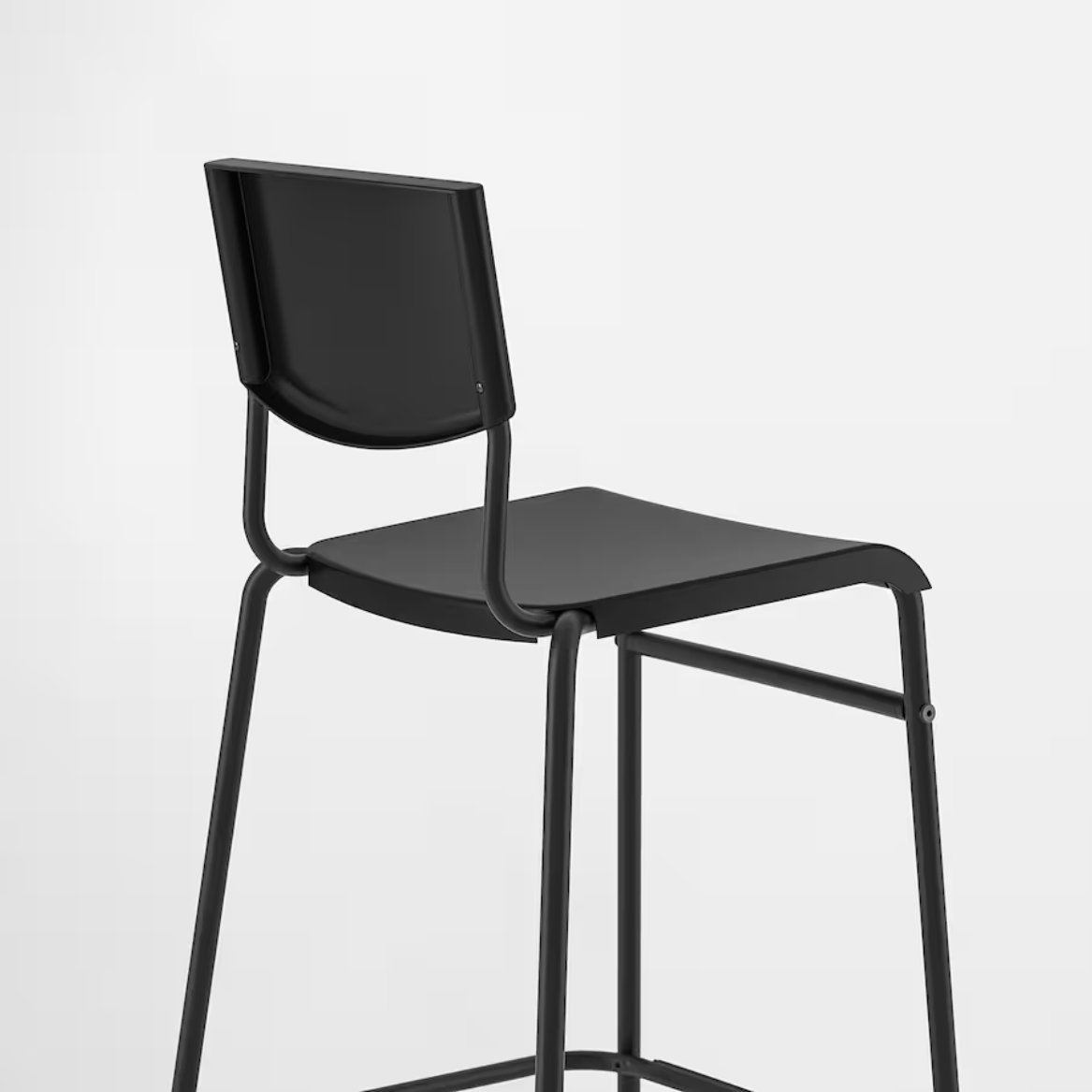 STIG Bar stool with backrest, black/black, 74 cm