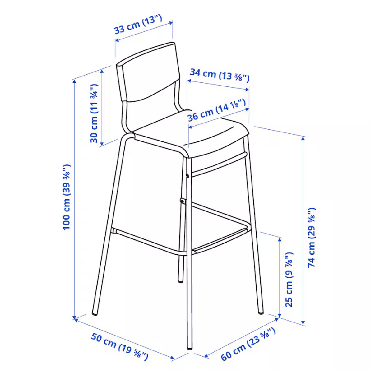 STIG Bar stool with backrest, black/black, 74 cm