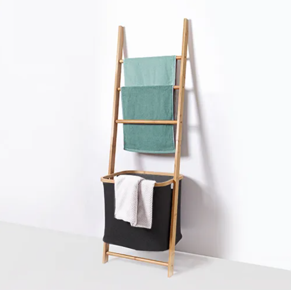 BAMBOO Laundry Ladder with removable hamper - Black