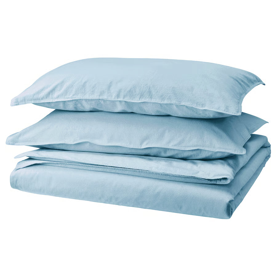 ANGSLILJA Duvet cover and 2 pillowcases, blue-grey, 200x200/50x80 cm