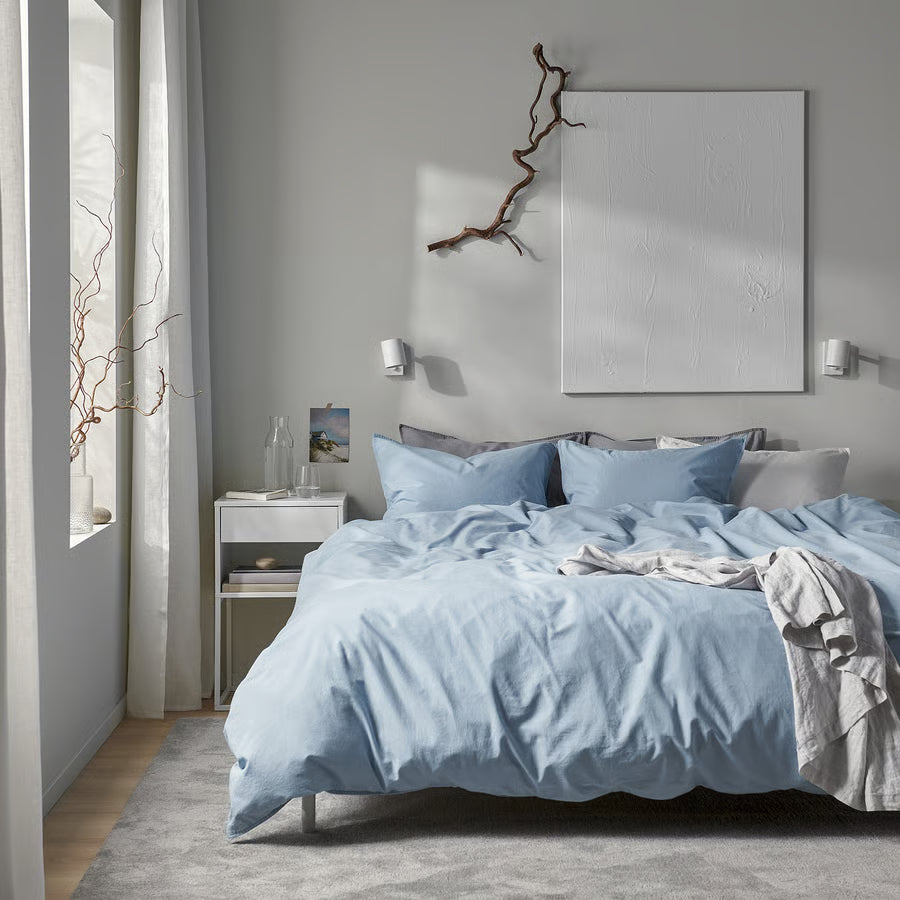 ANGSLILJA Duvet cover and 2 pillowcases, blue-grey, 200x200/50x80 cm