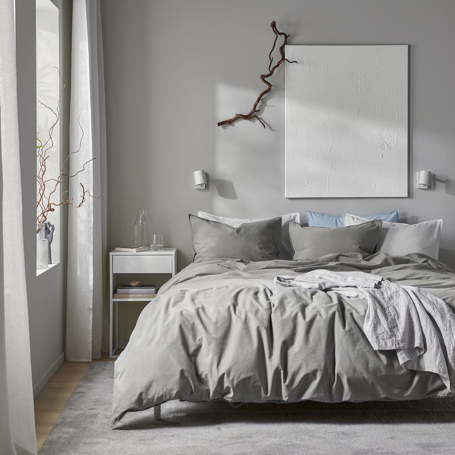 ANGSLILJA Duvet cover and 2 pillowcases, grey, 200x200/50x80 cm