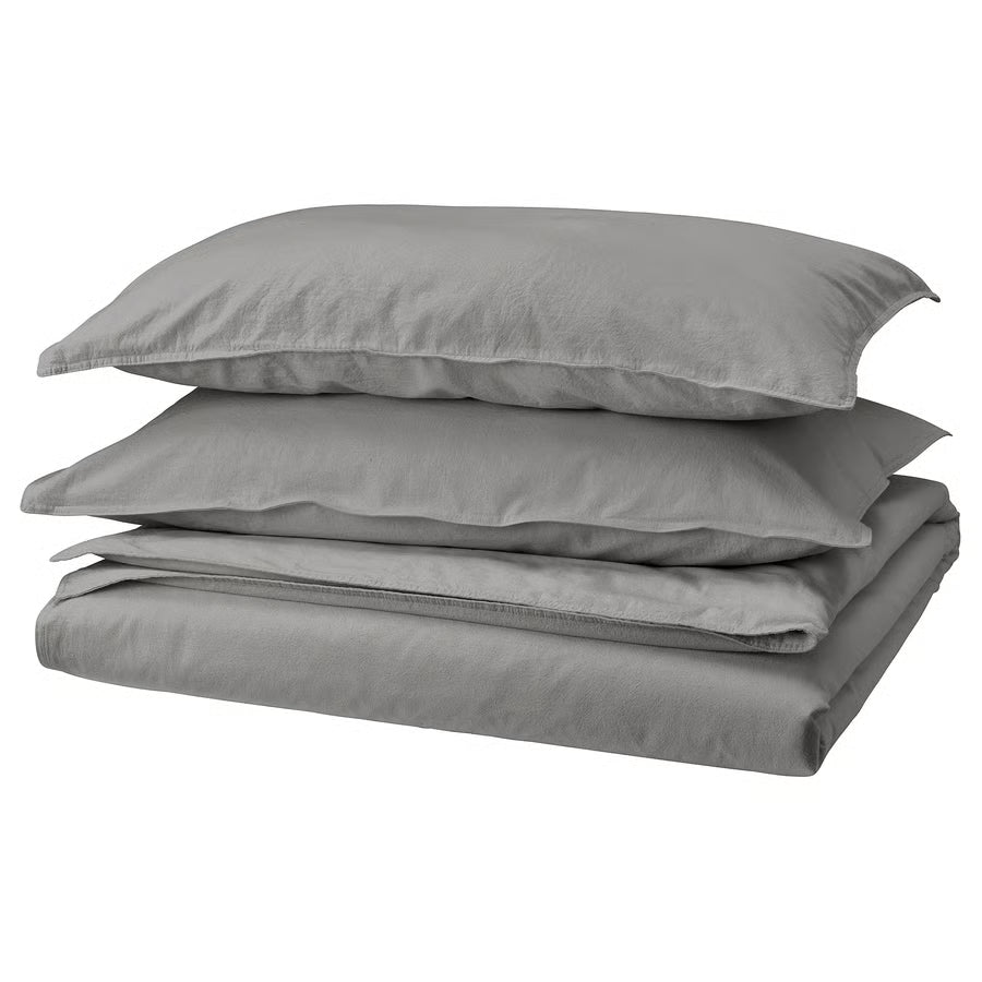 ANGSLILJA Duvet cover and 2 pillowcases, grey, 200x200/50x80 cm