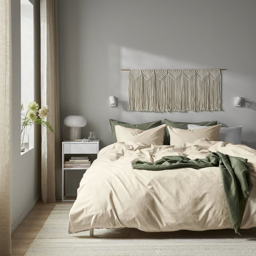 ANGSLILJA Duvet cover and 2 pillowcases, natural, 200x200/50x80 cm