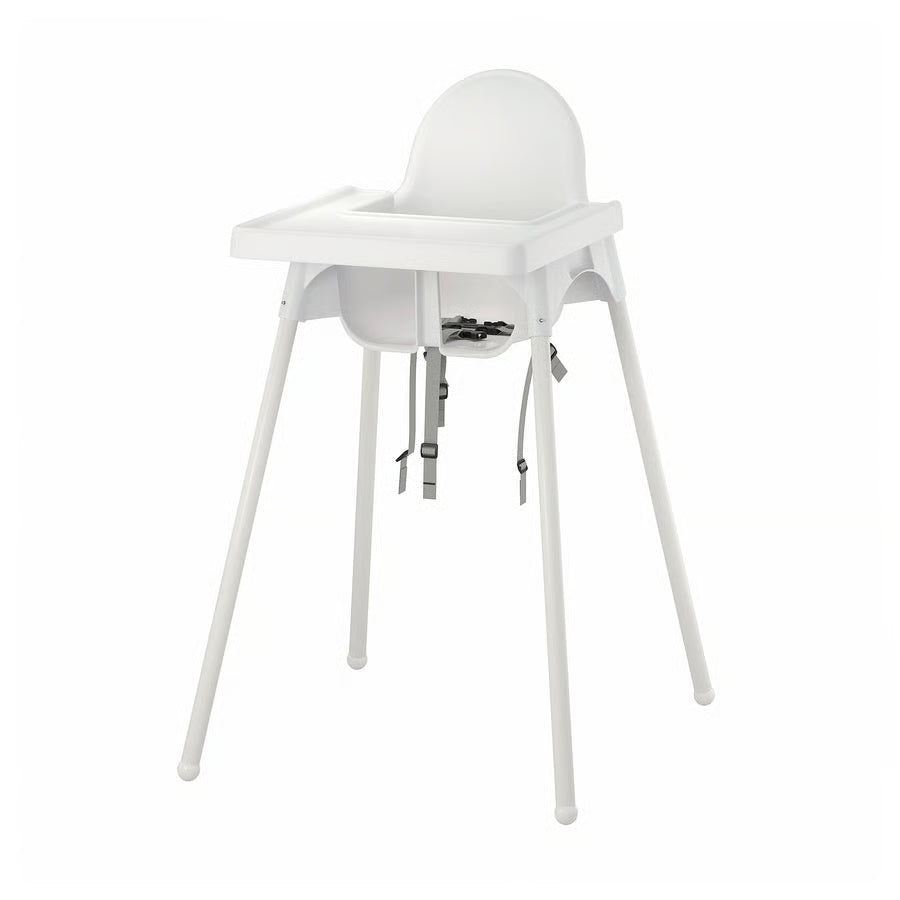 ANTILOP Highchair with tray, white/silver-colour