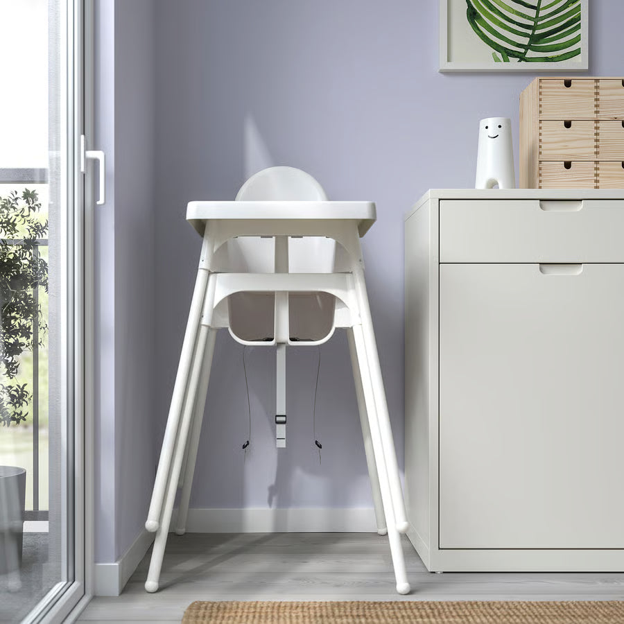 ANTILOP Highchair with tray, white/silver-colour