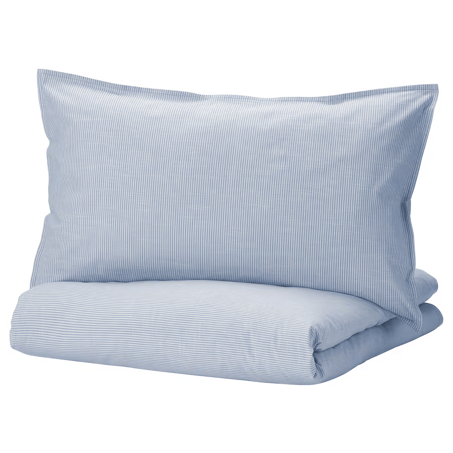 BERGPALM duvet cover and 2 pillowcases, blue/striped, 200x200/50x80 cm
