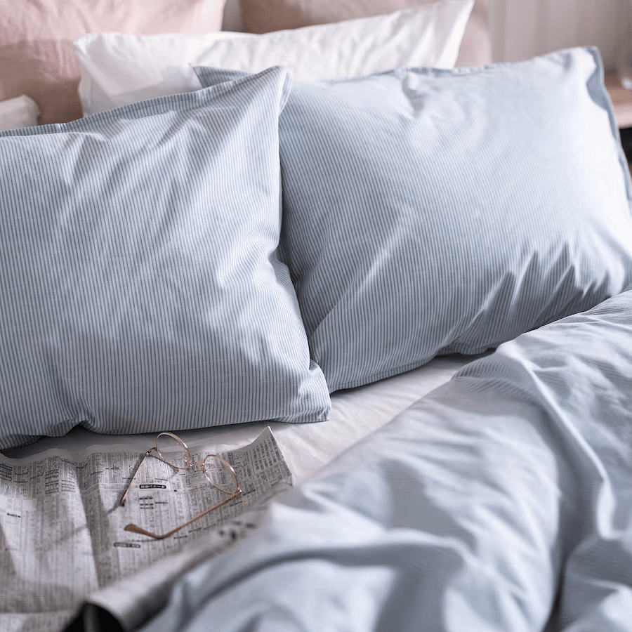 BERGPALM duvet cover and 2 pillowcases, blue/striped, 200x200/50x80 cm