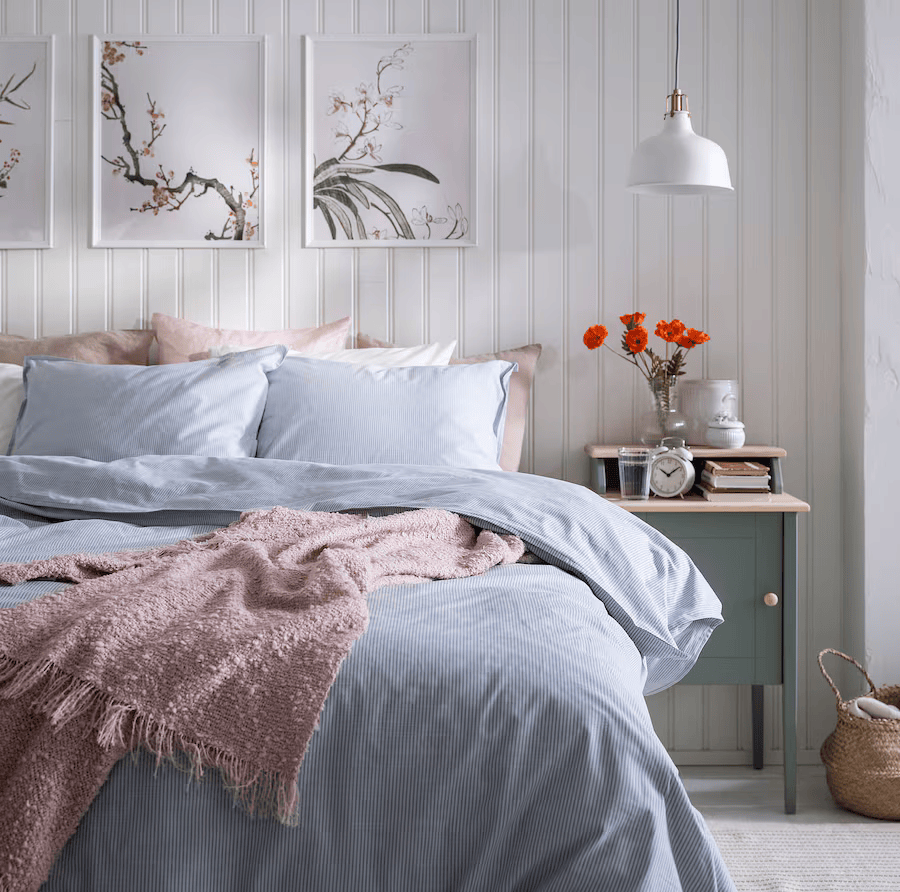 BERGPALM duvet cover and 2 pillowcases, blue/striped, 200x200/50x80 cm