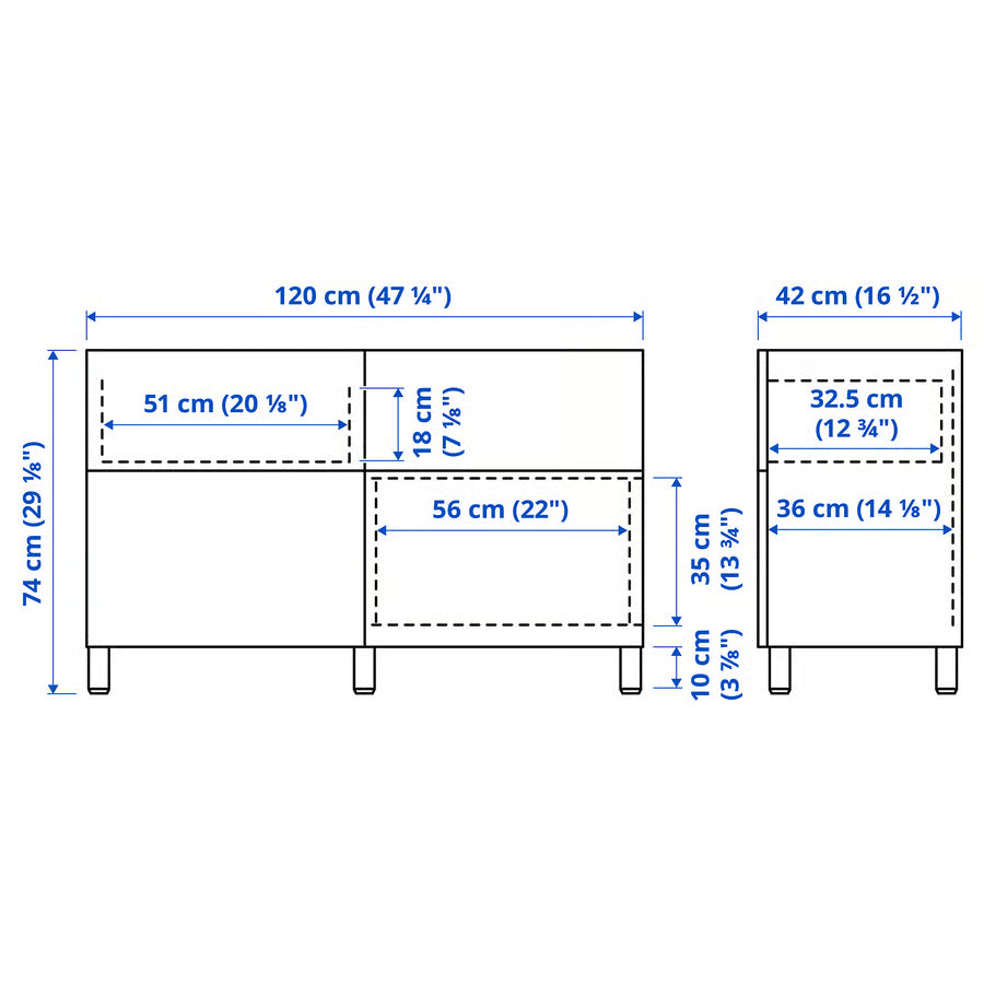 BESTA Storage combination doors/drawers, black-brown studsviken, 120x42x74 cm