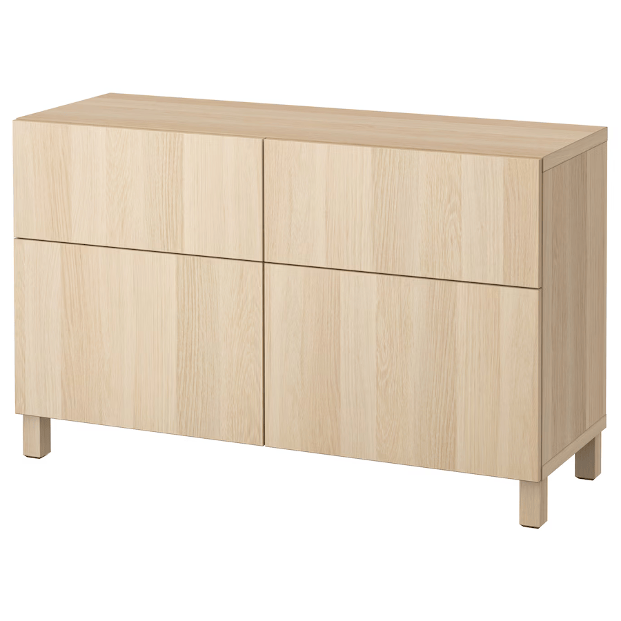 BESTA Storage combination w doors/drawers, white stained oak effect, 120x42x74 cm