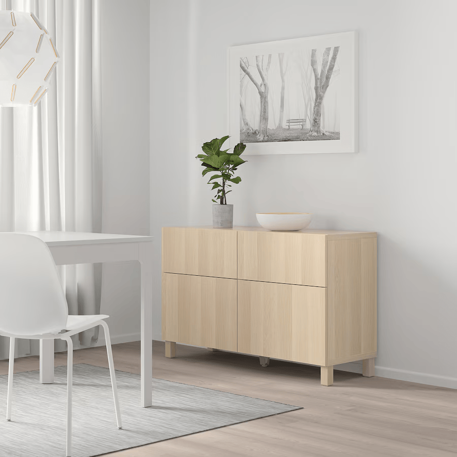 BESTA Storage combination w doors/drawers, white stained oak effect, 120x42x74 cm