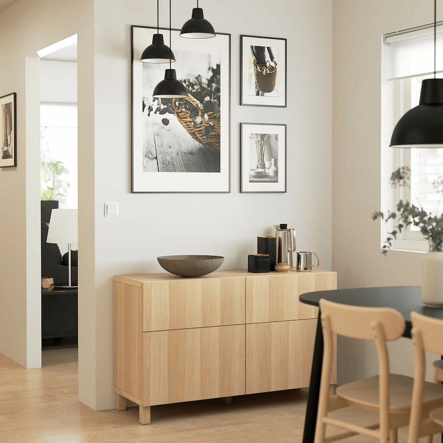 BESTA Storage combination w doors/drawers, white stained oak effect, 120x42x74 cm