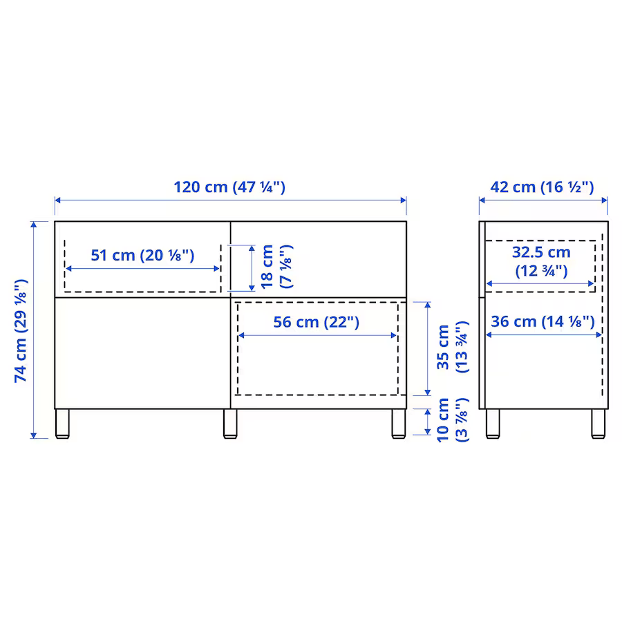 BESTA Storage combination w doors/drawers, white stained oak effect, 120x42x74 cm