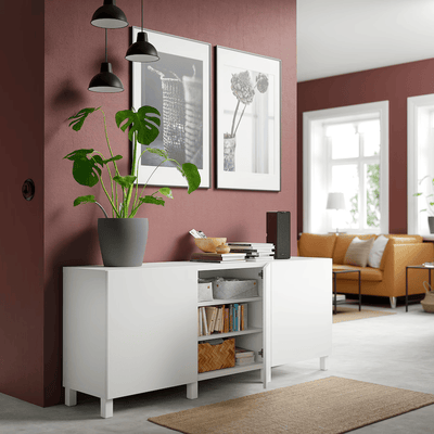 BESTA Storage combination with doors, white, 180x42x74 cm