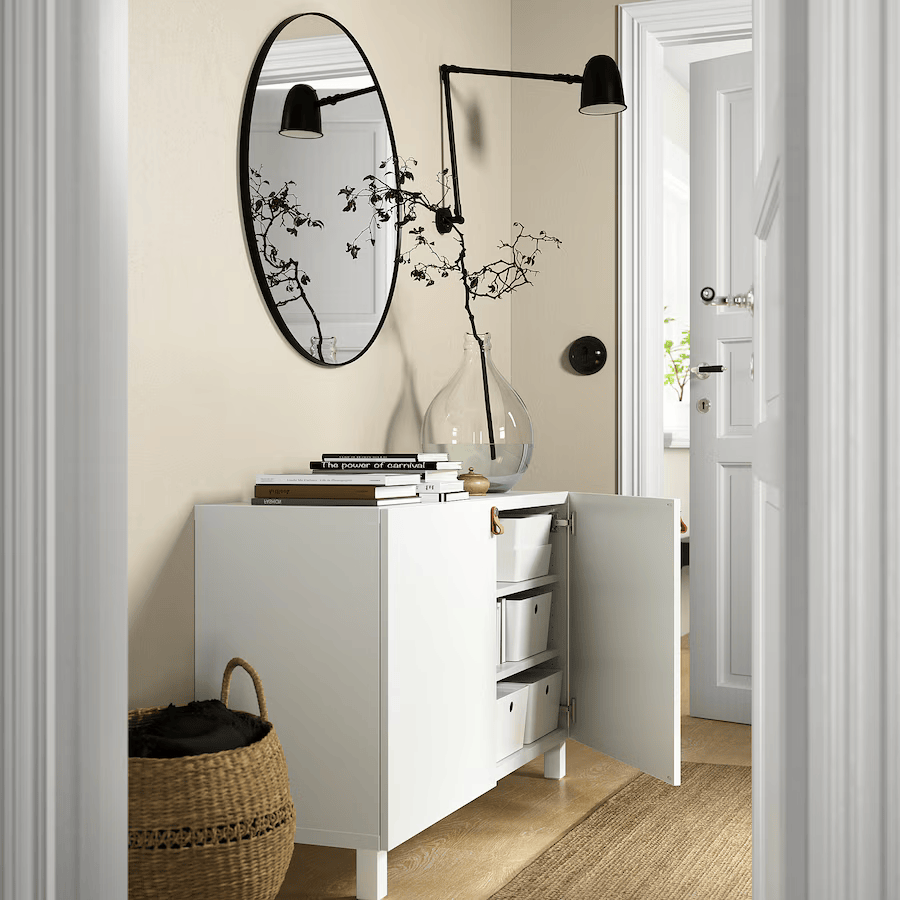BESTA Storage combination with doors, white, 120x42x74 cm