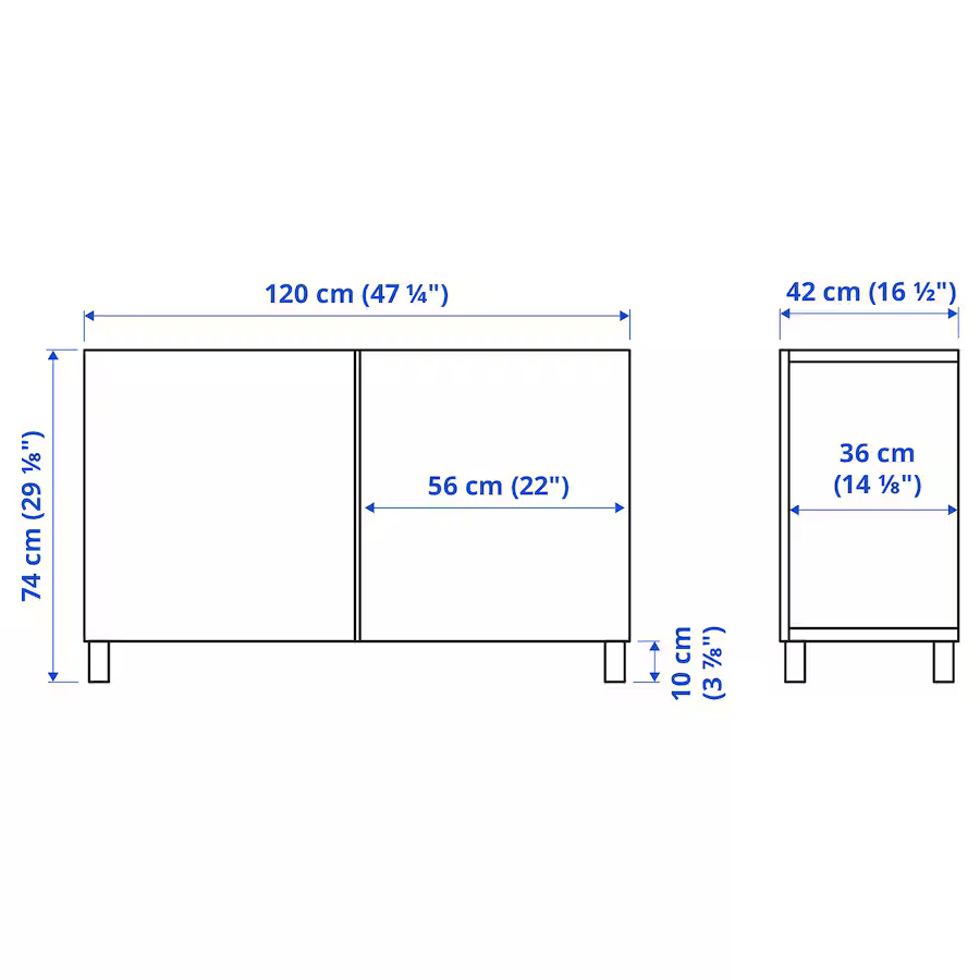BESTA Storage combination with doors, white, 120x42x74 cm