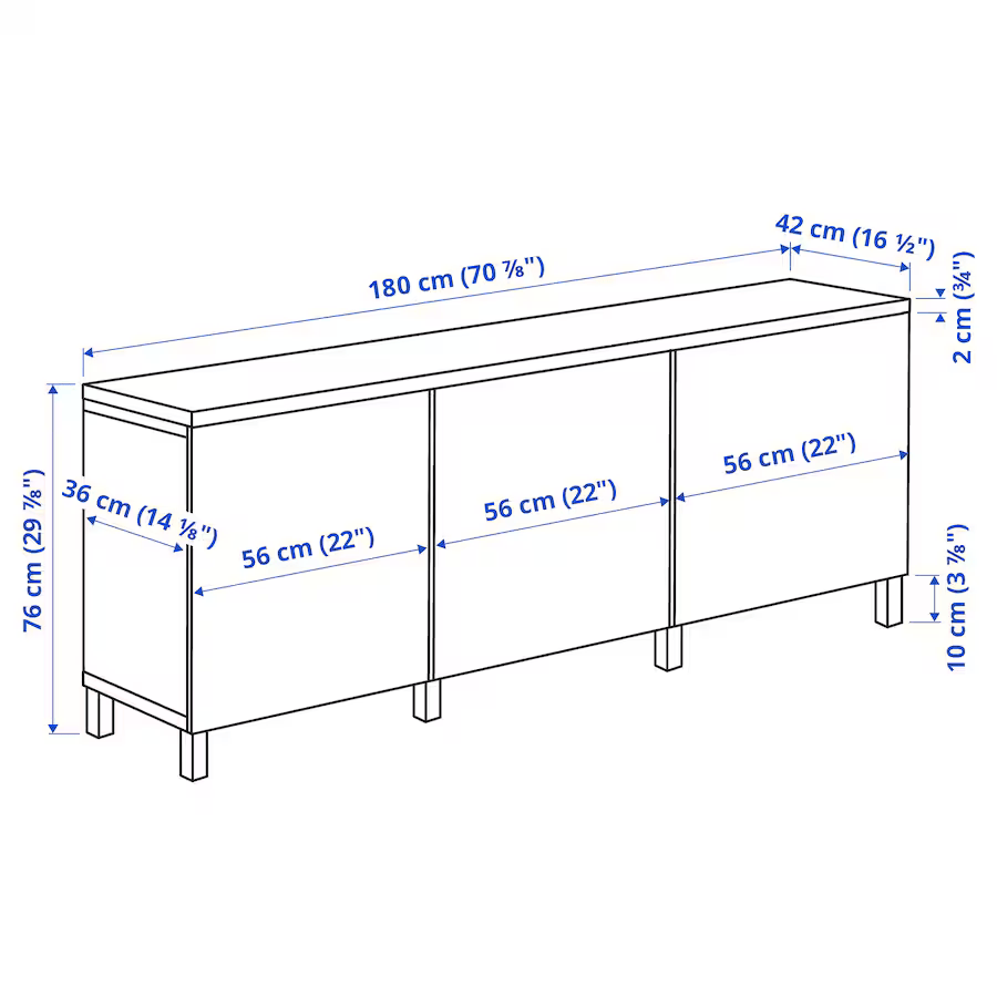 BESTA Storage combination with doors, white/Lappviken/Stubbarp white, 180x42x76 cm