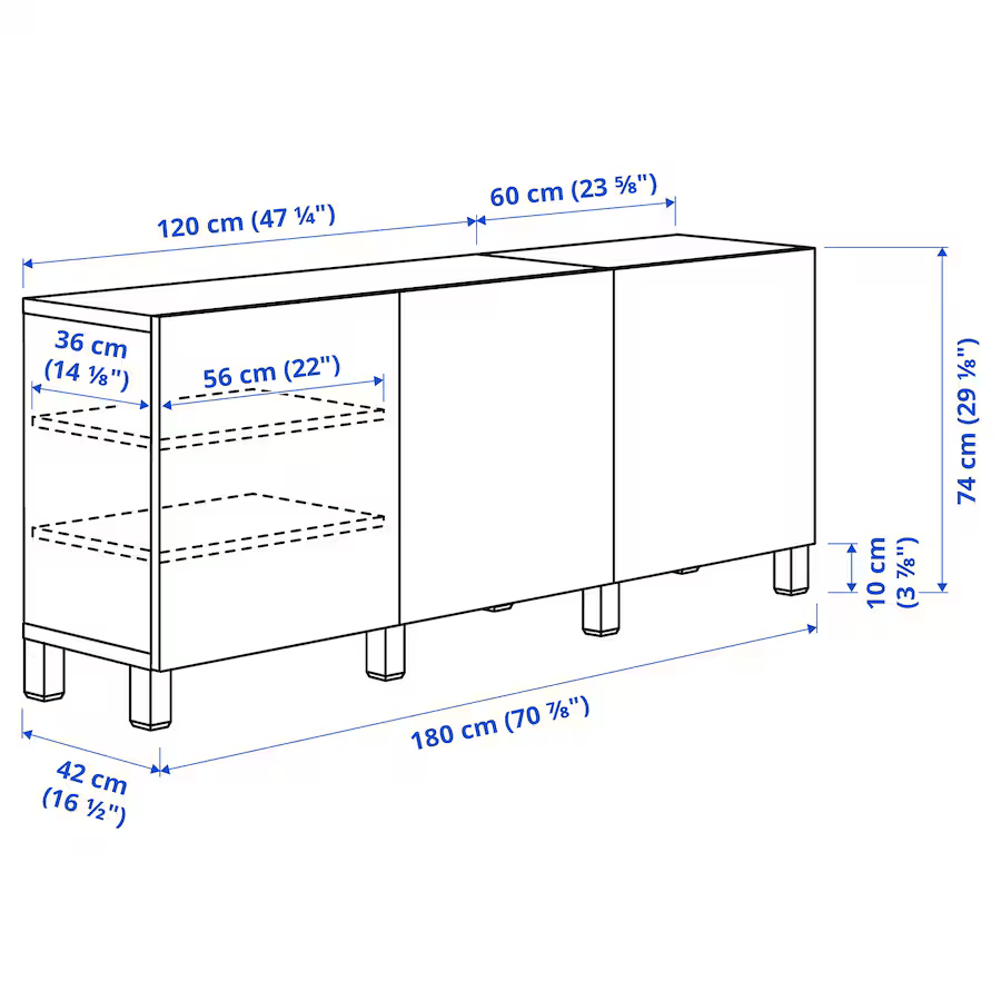BESTA Storage combination with doors, white, 180x42x74 cm