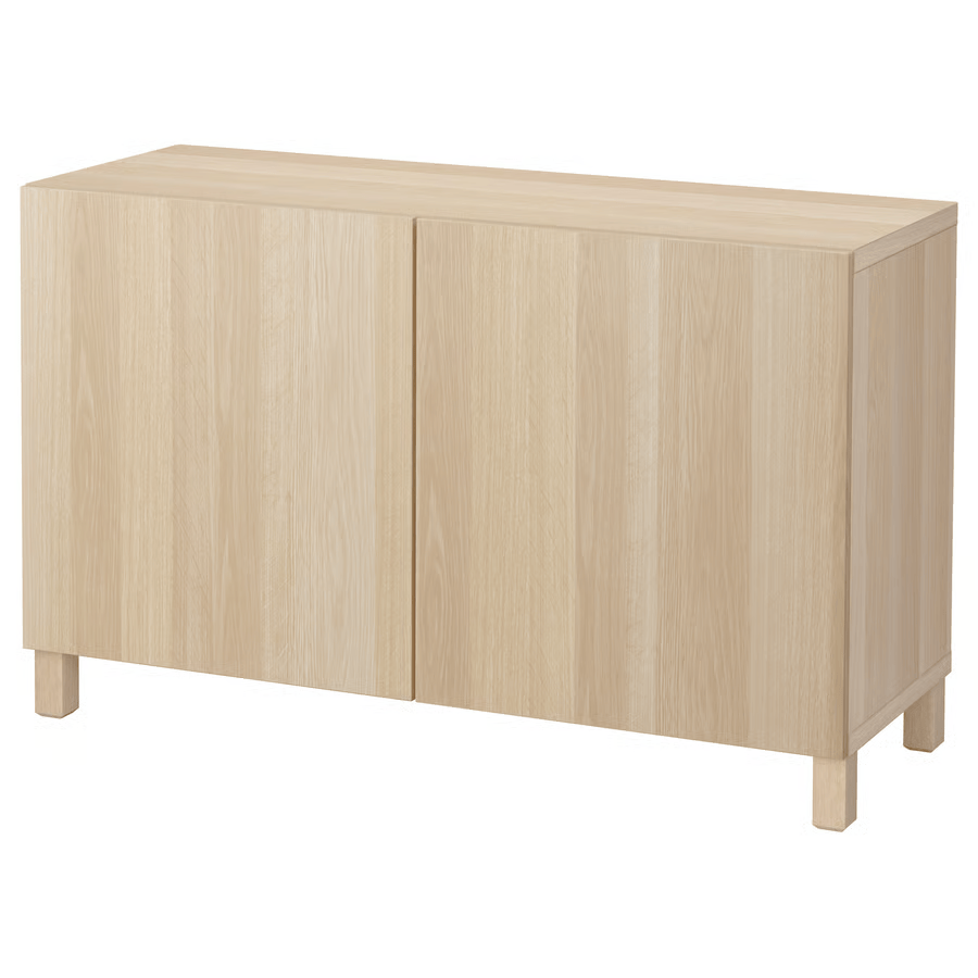 BESTA Storage combination with doors, white stained oak effect, 120x42x74 cm