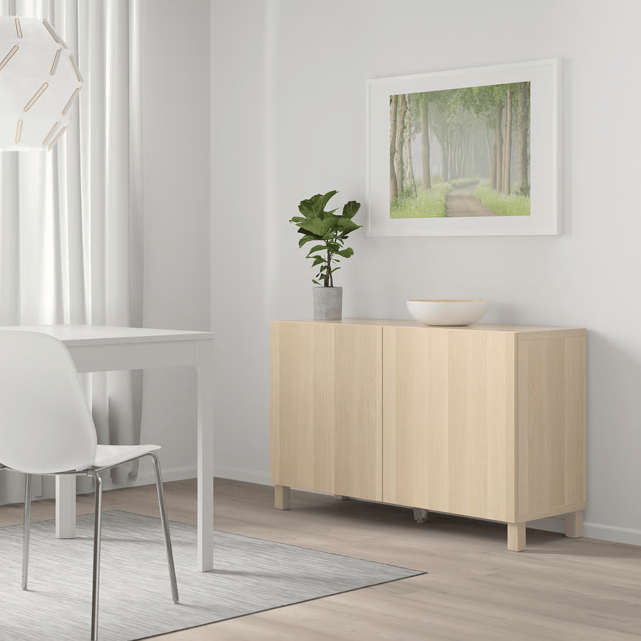 BESTA Storage combination with doors, white stained oak effect, 120x42x74 cm