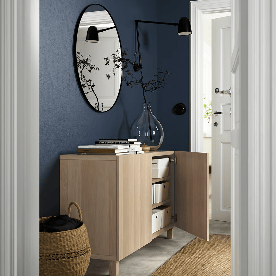 BESTA Storage combination with doors, white stained oak effect, 120x42x74 cm