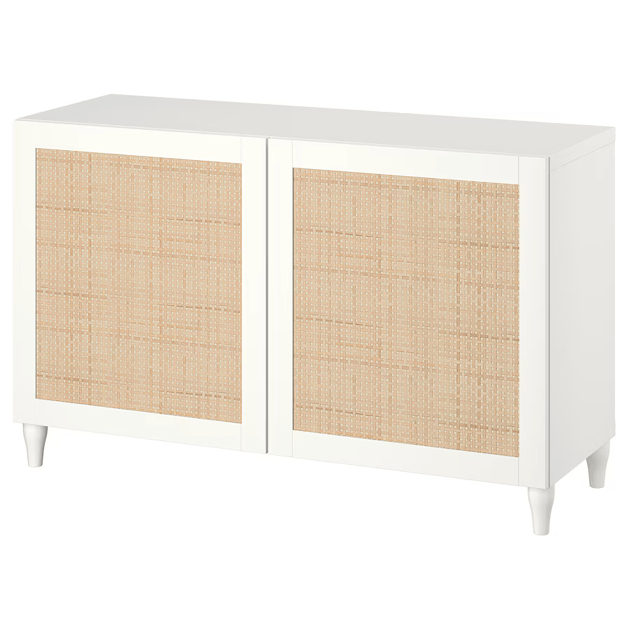 BESTA Storage combination with doors, white Studsviken/Kabbarp/white woven poplar, 120x42x74 cm
