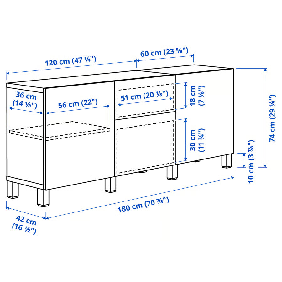 BESTA Storage combination with drawers, white poplar, 180x42x74 cm