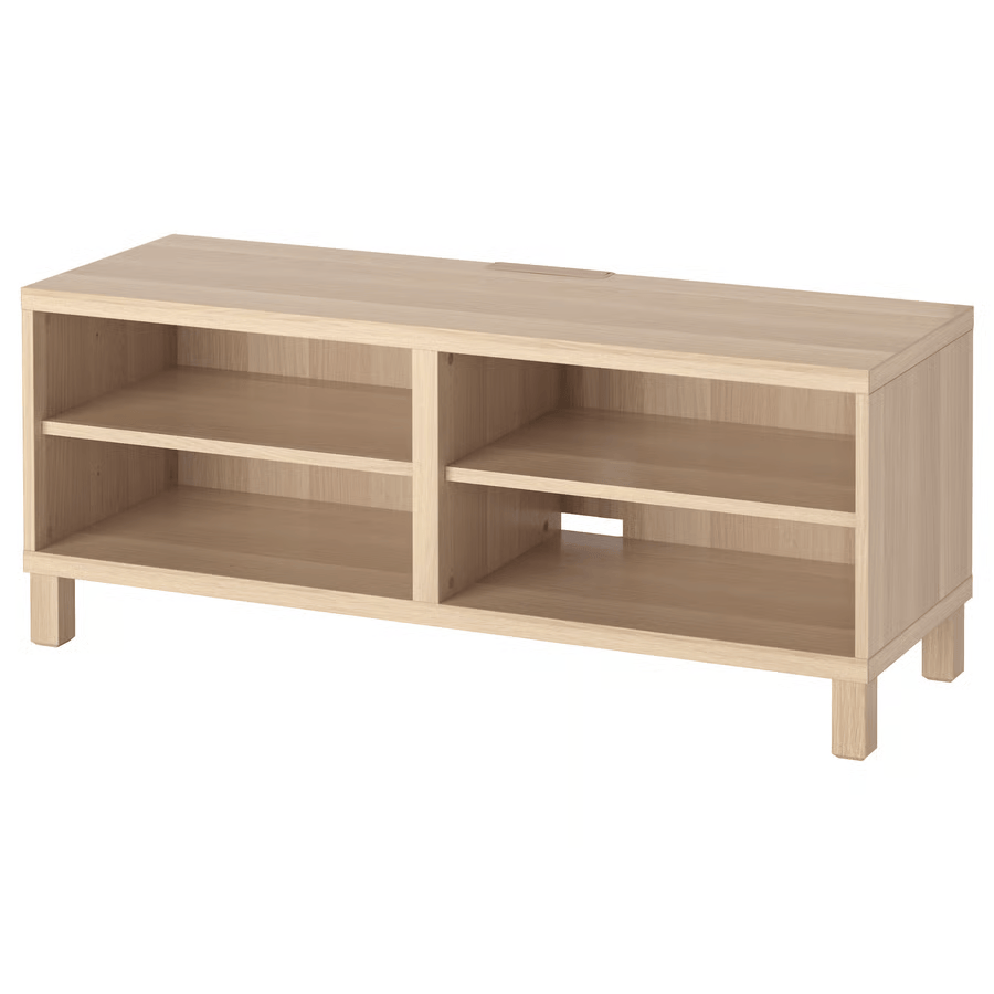 BESTA TV bench, white stained oak effect, 120x40x48 cm