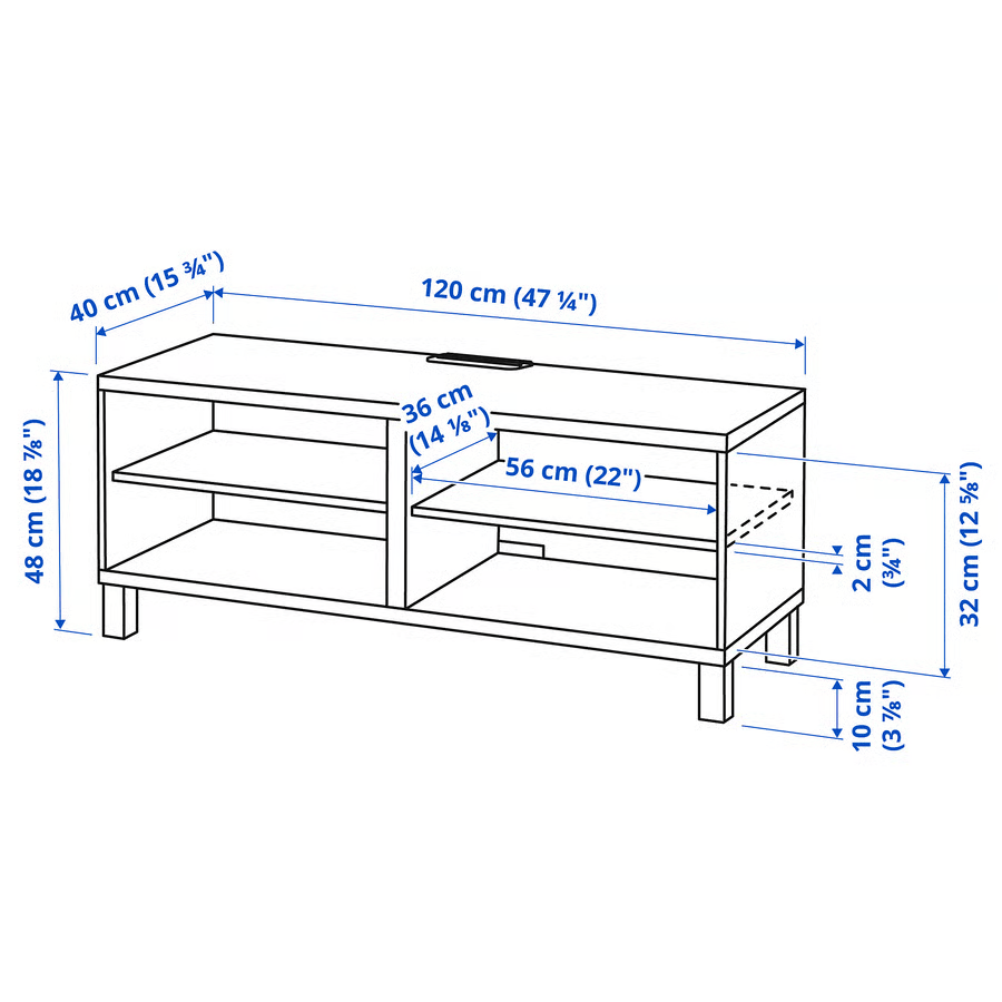 BESTA TV bench, white, 120x40x48 cm