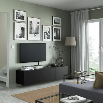 BESTA TV bench with doors, black-brown/Lappviken black-brown, 180x42x38 cm
