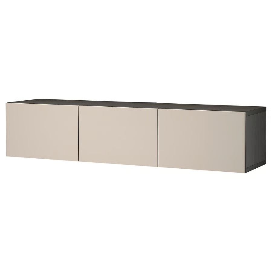 BESTA TV bench with doors, black-brown/ grey/beige, 180x42x38 cm